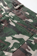 Green Camo Denim Cargo Wide Leg Pants