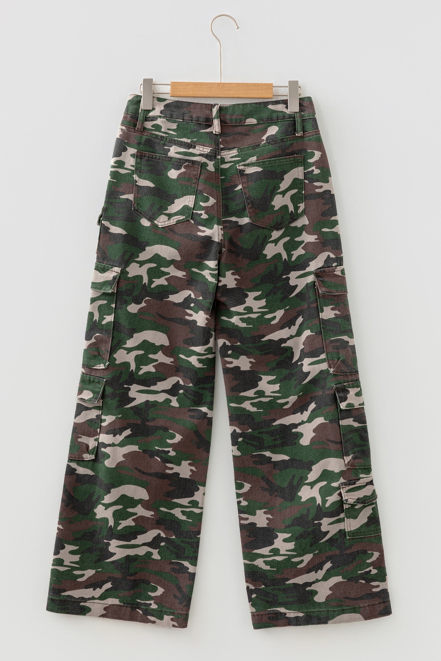 Green Camo Denim Cargo Wide Leg Pants