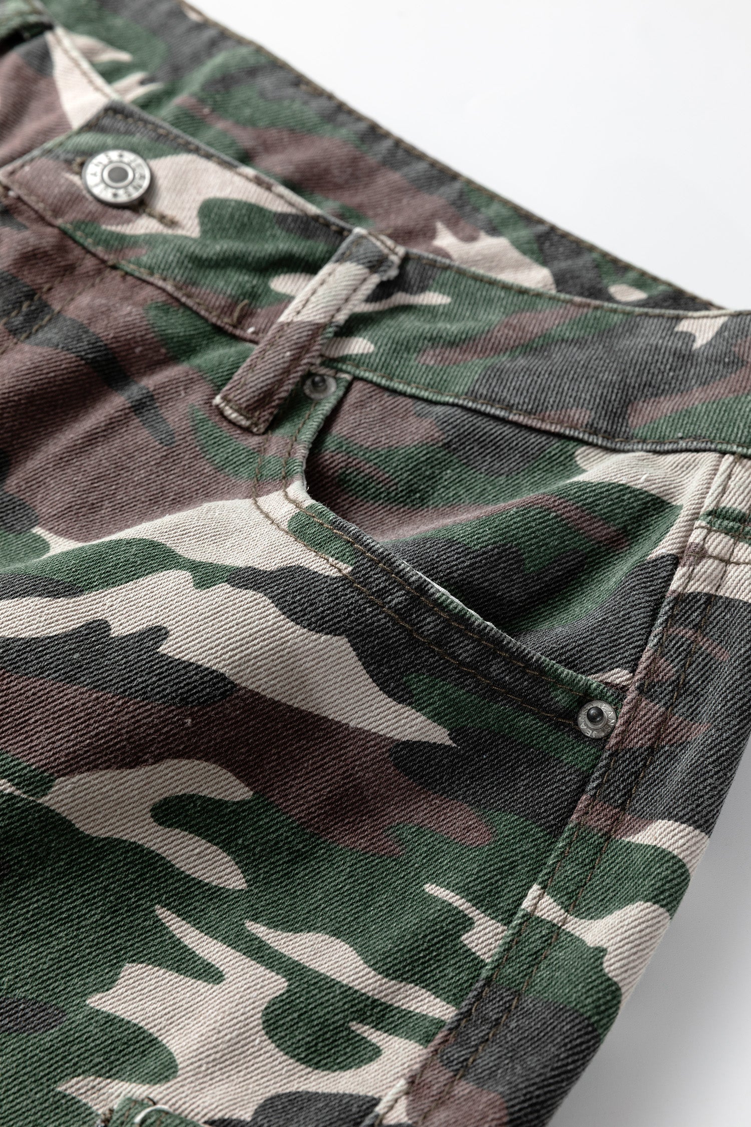 Green Camo Denim Cargo Wide Leg Pants