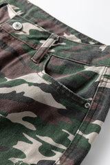 Green Camo Denim Cargo Wide Leg Pants