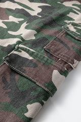 Green Camo Denim Cargo Wide Leg Pants