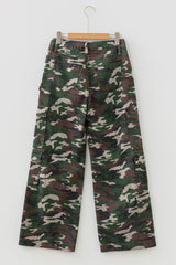 Green Camo Denim Cargo Wide Leg Pants