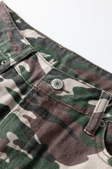 Green Camo Denim Cargo Wide Leg Pants